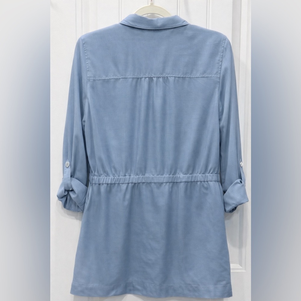 ZOZO Women’s Blue Utility Shirt Dress Size M Button Front Roll Tab Sleeves EUC - Picture 3 of 3